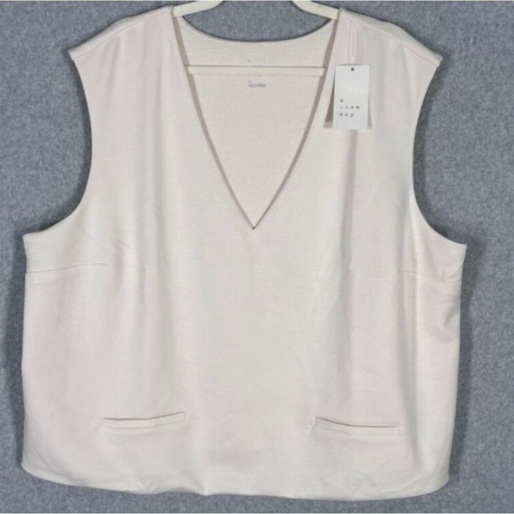 Womens Cream V-Neck Top X Large Tailored Sleeveless Top Shirt Lined Tank Vest - Picture 3 of 13